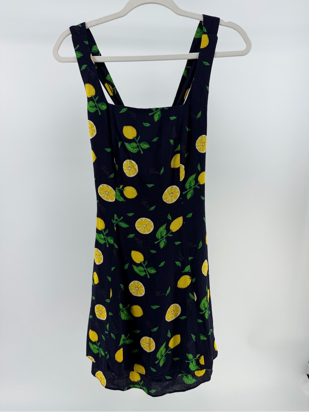 Vintage 90s CDC Petites Navy Lemon Print Cross-Back Sleeveless Dress, Women's 4